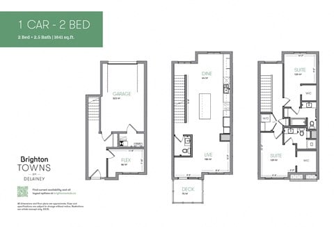 Floor plan for 2 beds, 2.5 baths, 1641 sqft